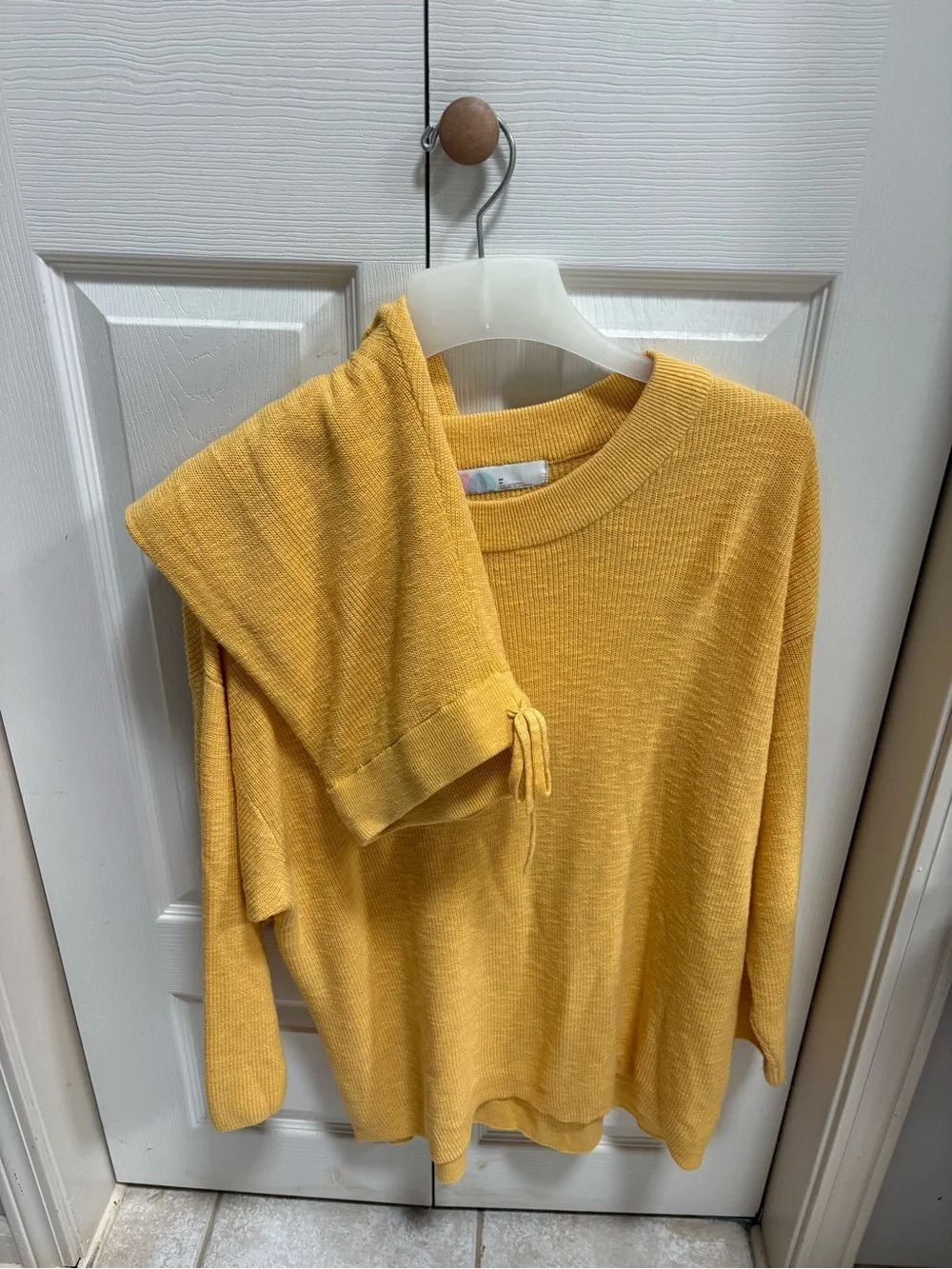Free People Beach outfit.    Everyday Crewneck Sweater and pan in Mustard Yellow - Picture 3 of 5